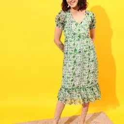STREET 9 Puff Sleeves Floral Chiffon A-Line Midi Dress-picture-20