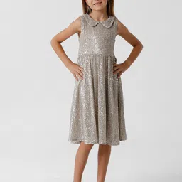 KATE & OSCAR Silver-Toned Peter Pan Collar A-Line Dress-picture-41
