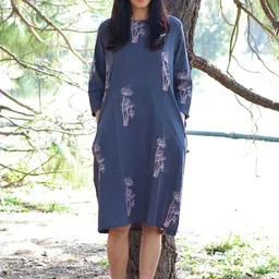 Chidiyaa Grey Floral Block Printed Cotton Midi Dress-picture-15