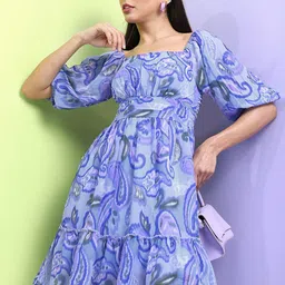 Tokyo Talkies Ethnic Motifs Printed Square Neck Fit And Flare Dress-image-20