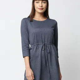 VALEN CLUB Round Neck Waist Tie-Up Pure Cotton A-Line Dress-picture-2