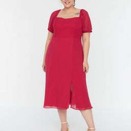 Trendyol Square Neck Puff Sleeve Fit & Flare Midi Dress-picture-23