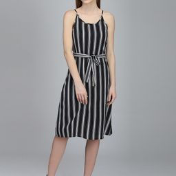 DODO & MOA Striped Shoulder Strap Belted A-Line Dress-picture-11