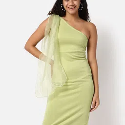 Campus Sutra Green One Shoulder Bodycon Dress-picture-32