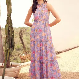 STREET 9 Lavender & Pink Floral Printed Maxi Dress-picture-24