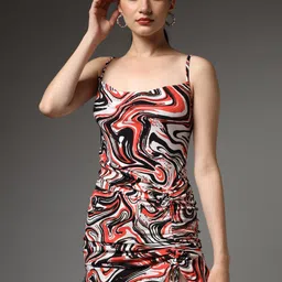 TANDUL Women Shoulder Straps Jacquard Ruched Sheath Mini Dress-picture-27