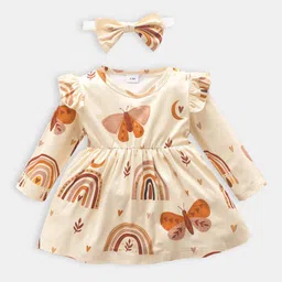 Hopscotch Kids Girls Beige Peplum Dress comes with hairband-picture-37