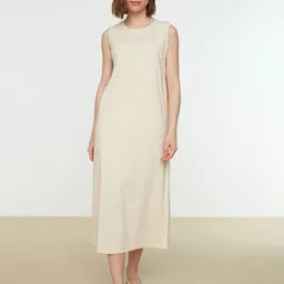 Trendyol Women  Beige A-Line Cotton Midi Dress-image-18