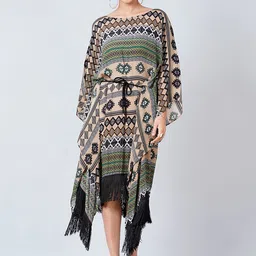 First Resort by Ramola Bachchan Women Green & Black Geometric Printed Kaftan Dress-picture-29