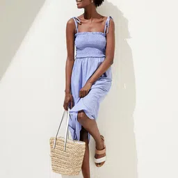 Marks & Spencer Pure Cotton Fit & Flare Midi Dress With Smocked Details-picture-38