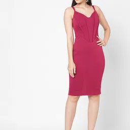 MISH Women Maroon Solid Sheath Dress-picture-11
