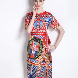JC Collection Geometric Printed Midi A-Line Dress-picture-22