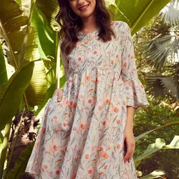 STREET 9 Floral Printed Pure Linen Fit & Flare Dress-image-14