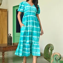 Lavanya The Label Tie & Dye Dyed Puff Sleeves Flounce Cotton Empire Midi Dress-image-56