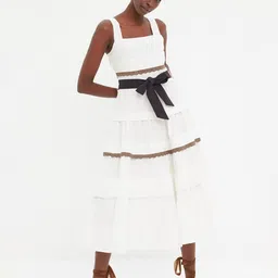 Trendyol Women White Fit & Flare Cotton Midi Tiered Dress-picture-16