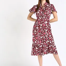shashvi Maroon Floral Crepe Shirt Midi Dress-picture-22