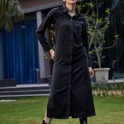 SASSAFRAS Cuffed Sleeves Acid Wash Pure Cotton Shirt Midi Dress-picture-28