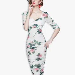 JC Collection White & Green Floral Sheath Midi Dress-picture-32