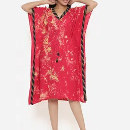 Fabriko Red Floral Crepe Kaftan Dress-picture-24