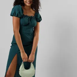 Campus Sutra Square Neck Front Slit Bodycon Dress-picture-11