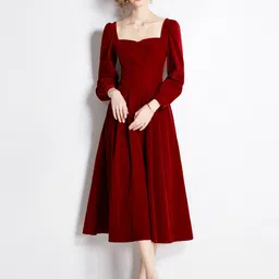 JC Collection Sweetheart Neck Puff Sleeves A-Line Midi Dress-picture-30