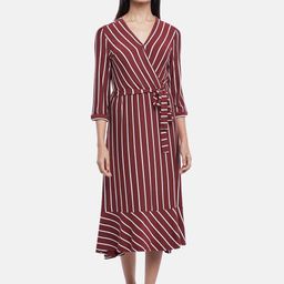 Annabelle by Pantaloons Women Maroon Striped Formal Midi Dress-picture-13