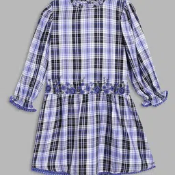 Blue Giraffe Girls Blue & White Checked Dress-image-50