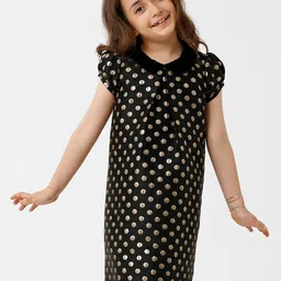 KATE & OSCAR Girls Round Neck Polka Dots Printed Jacquard A-Line Dress-picture-17