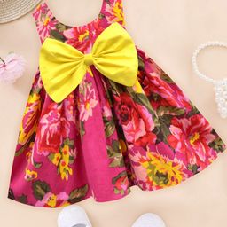 A.T.U.N. Girls Floral Printed Sleeveless Bow Detailed Pure Cotton Fit & Flare Dress-picture-46