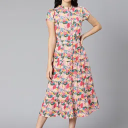 Oxolloxo Pink Floral Crepe A-Line Midi Dress-image-30