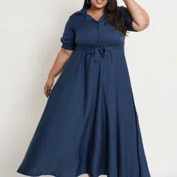 U&F Navy Blue Crepe Solid Maxi Dress-picture-40