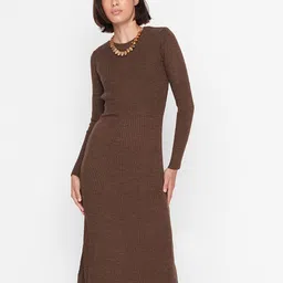 Trendyol Women Brown A-Line Acrylic Midi Dress-image-81