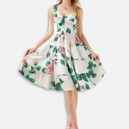 JC Collection Women White & Green Tropical Layered Dress-picture-41