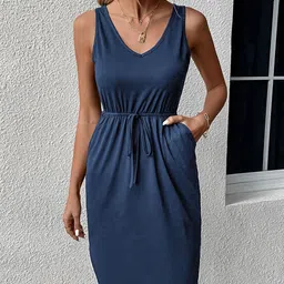 StyleCast Navy Blue Tie-Up A-Line Dress-image-59