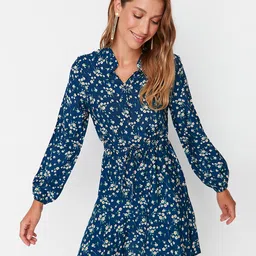 Trendyol Women Navy Blue Floral Shirt Dress-image-62