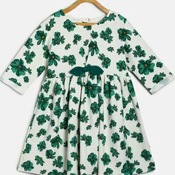 MINI KLUB girls White & Green Floral Dress-image-4
