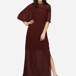 V&M Coffee Brown & dark sienna Georgette Maxi Dress-picture-26