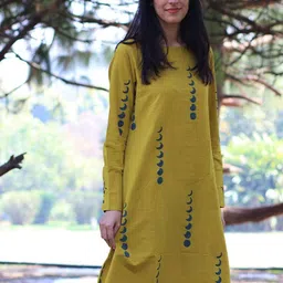 Chidiyaa Yellow Block Printed A-Line Dress-picture-2