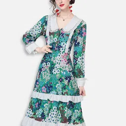 JC Collection Green & White Floral Peter Pan Collar Dress-picture-16