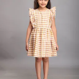 Biglilpeople Girls Checked Flutter Sleeves Fit & Flare Dress-picture-41