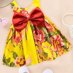 A.T.U.N. Girls Floral Printed Sleeveless Bow Detailed Pure Cotton Fit & Flare Dress-picture-9