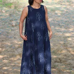 Chidiyaa Blue A-Line Maxi Cotton Dress-picture-24