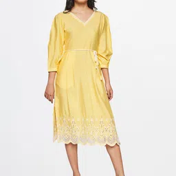 Global Desi Women Yellow A-Line Midi Dress-image-65