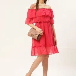 DODO & MOA Women Pink Self Design Off-Shoulder A-Line Dress-picture-27