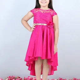 Toy Balloon kids Girls Floral Embroidered High Low Net Fit & Flare Dress-picture-43