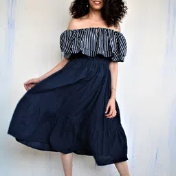 Chidiyaa Blue Off-Shoulder A-Line Midi Dress-picture-27