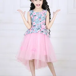 Toy Balloon kids Girls Floral Printed Net Midi Dress-picture-37