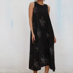 Chidiyaa Floral Printed Round Neck Pure Cotton A-Line Ethnic Midi Dress image 1