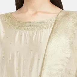 RANGMANCH BY PANTALOONS Beige Ethnic Motifs Embroidered Ethnic Maxi Ethnic Dress with Dupatta image 2