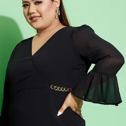 SASSAFRAS Curve Plus Size Bell Sleeves Chain Detail Wrap Dress image 3